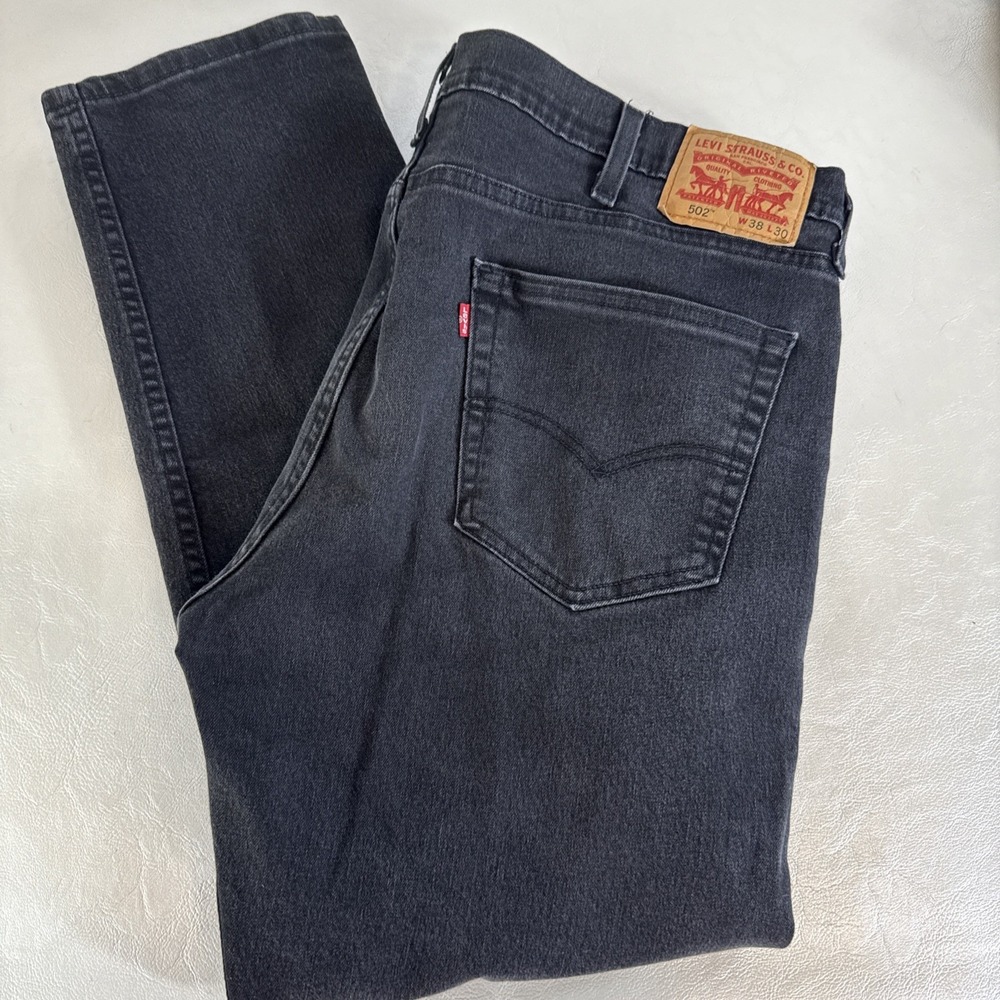 Levis 502 Jeans Mens 38x30  Black Regular Tapered Mid Rise Stretch Modern Denim